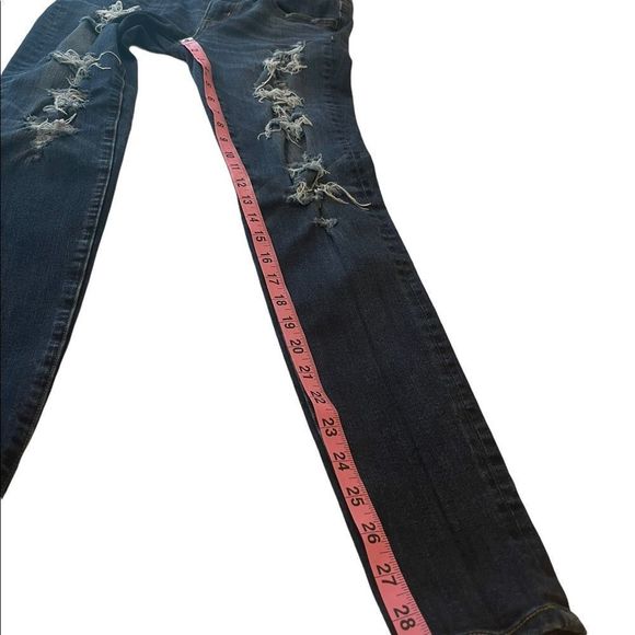 American Eagle 360 Degree Super Stretch Dark Wash Destroyed Jeggings Size 4 - Picture 12 of 13